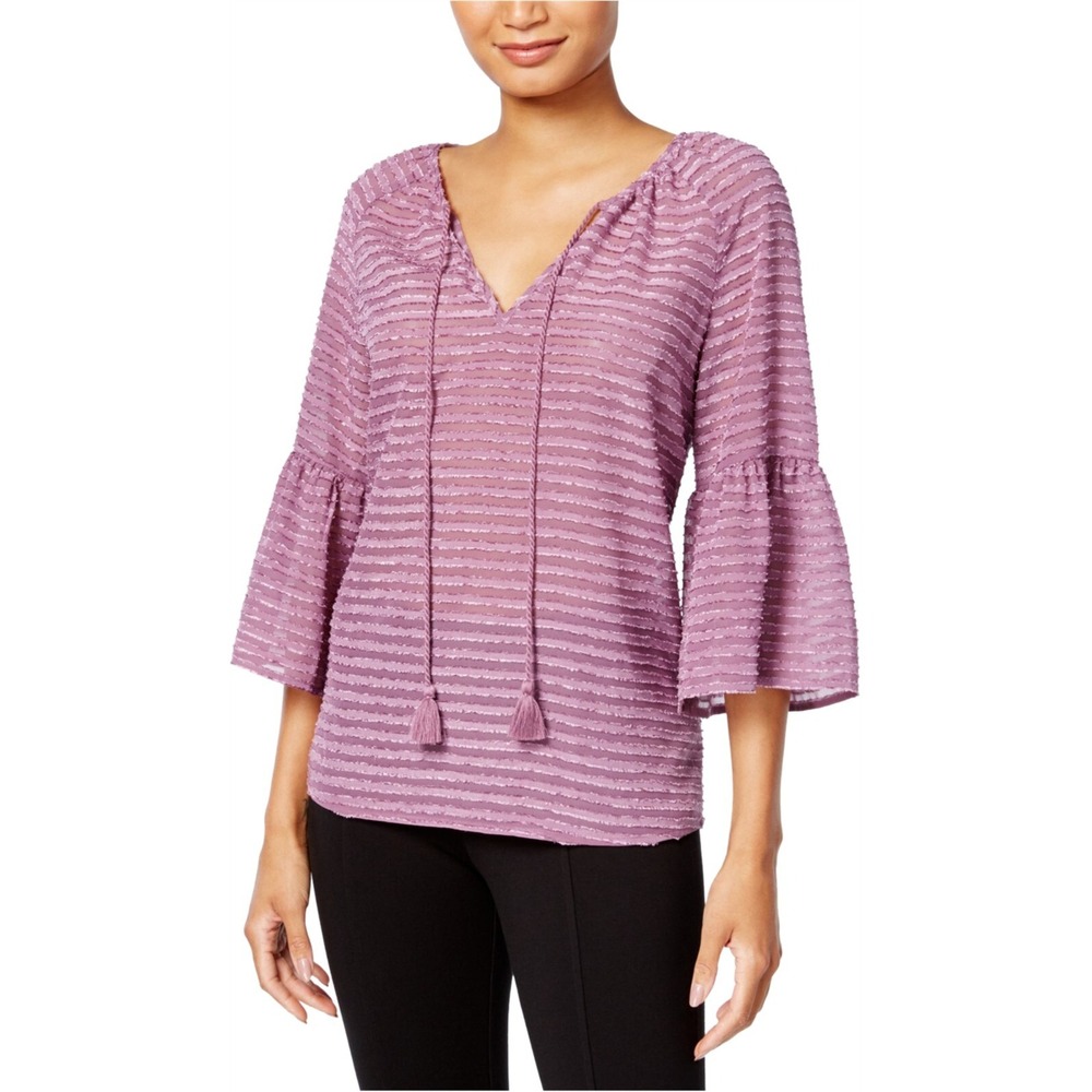 Kensie Womens Striped Knit Blouse Mau Large NWT $69